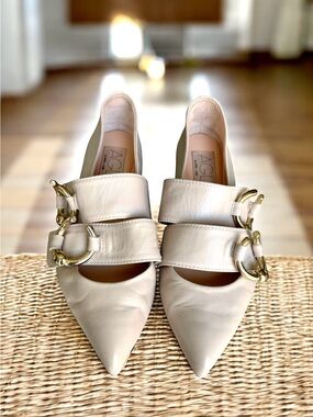 AGL Pointed Toe Embellished Loafers Italian Leather Flats